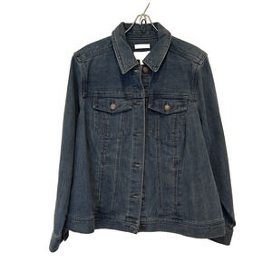 CJ Banks Denim Jean Jacket Stretch Dark Wash Blue Women's Size XL Button Up
